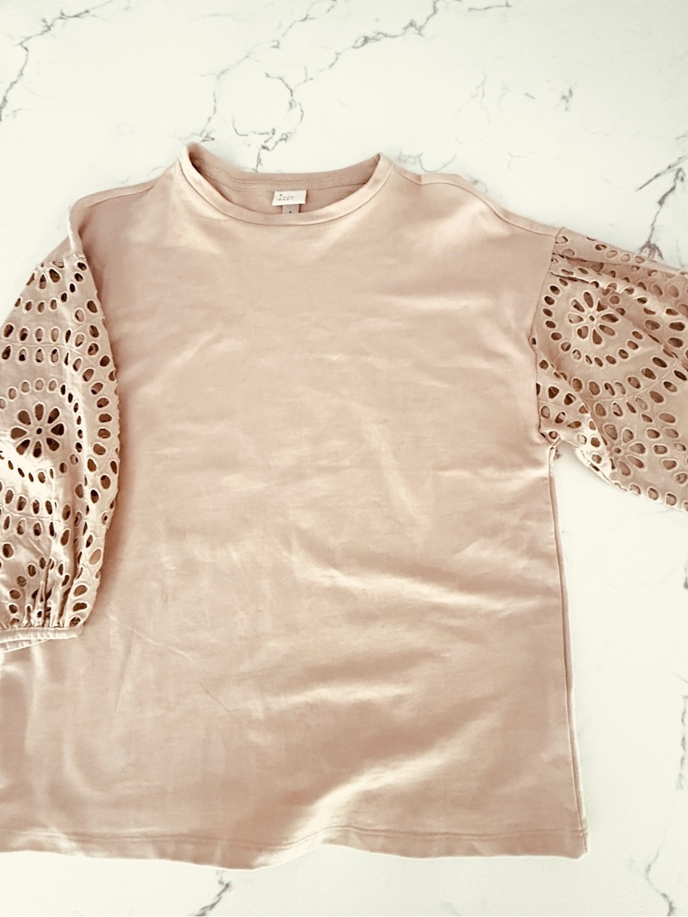 a new day Blush Eyelet Puff Sleeve Tee
